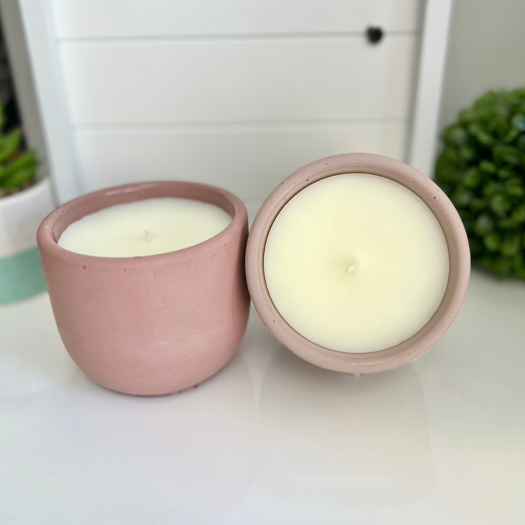 Pink concrete soy wax candle  Soy wax candles, Concrete candle